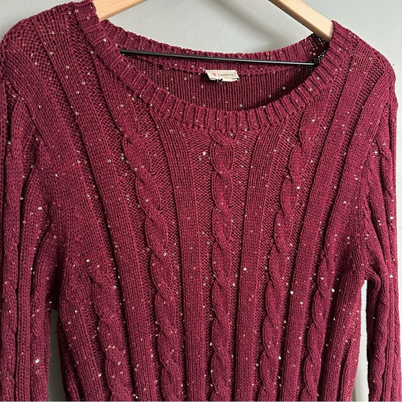 Cremieux Sequin Tunic Sweater Dress in Burgundy 100% Cotton. Large - Picture 2 of 6